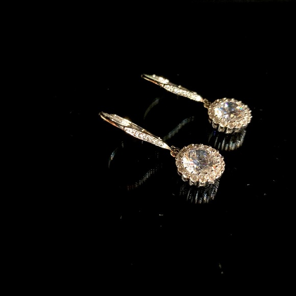 Round Framed Cubic Zirconia Bridal Drop Earrings - Picture 4 of 4